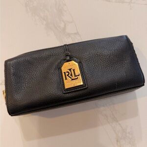 Ralph Lauren Black Leather Pouch - Makeup Bag - Travel Bag - Pencil Case
